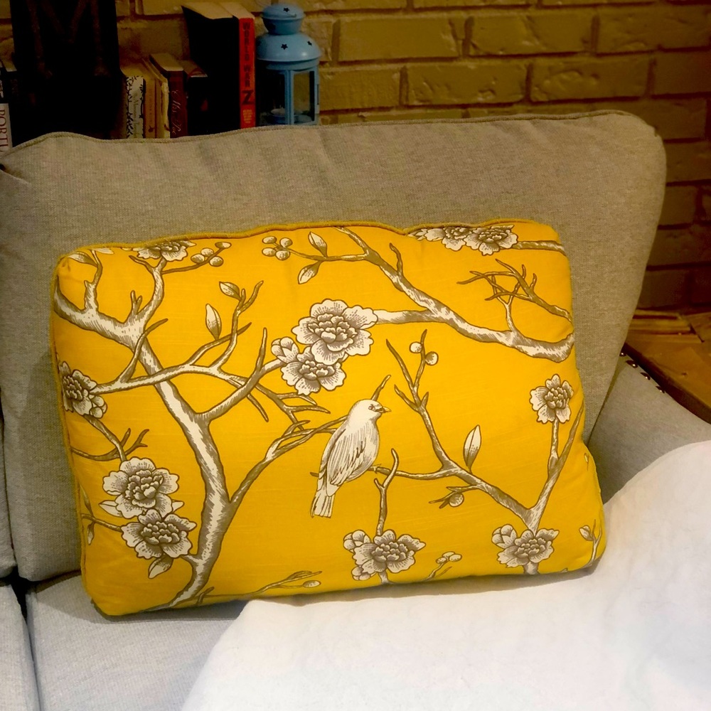 Contemporary Yellow Birds & Branches Throw Cushion